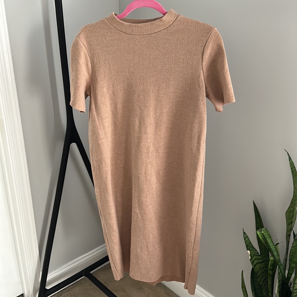 Zara Nude Tan Mock Neck Midi Dress Dress Sz Small